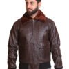 Men's Brown Leather Jacket with Velvet Collar