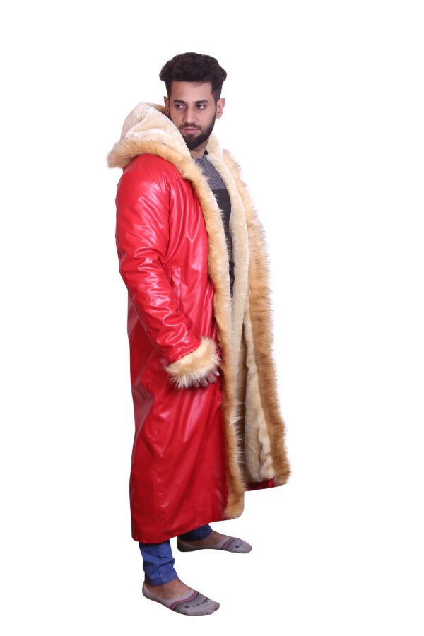 Red Hooded Fur-Lined Long Coat