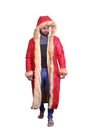 Red Hooded Fur-Lined Long Coat