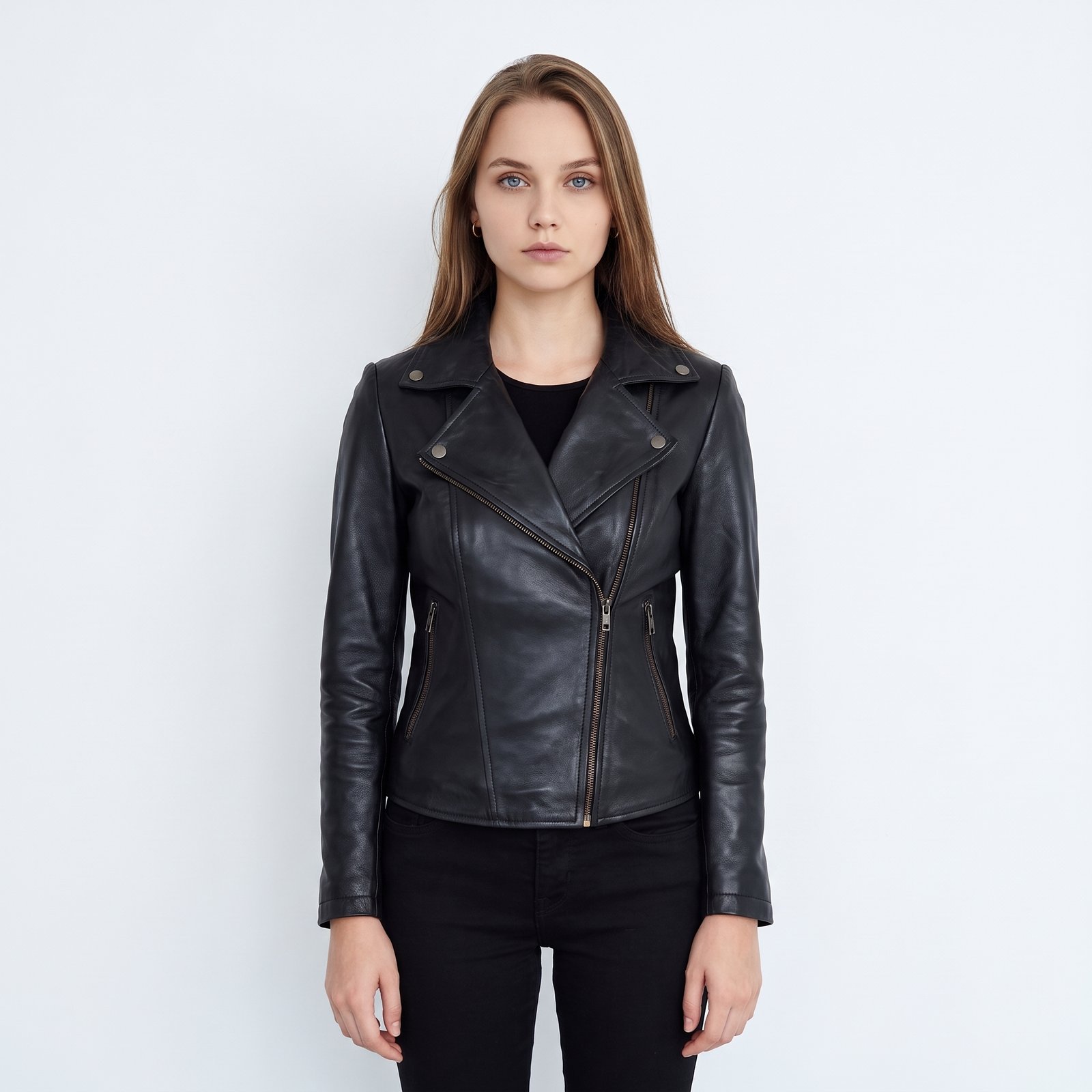 Women Black Leather Biker Jacket