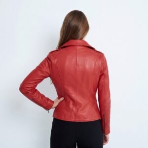 Women Red Leather Biker Jacket