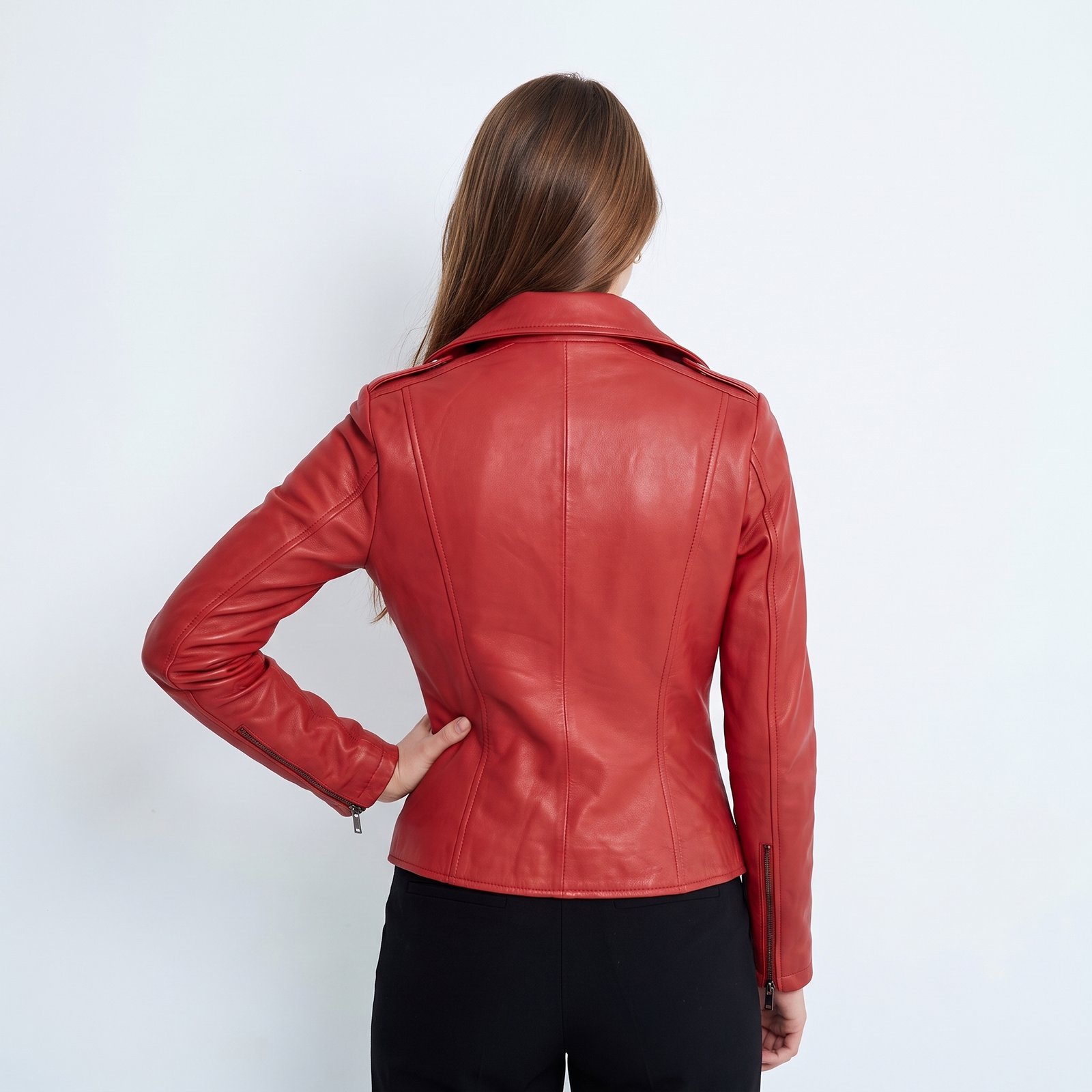 Women Red Leather Biker Jacket