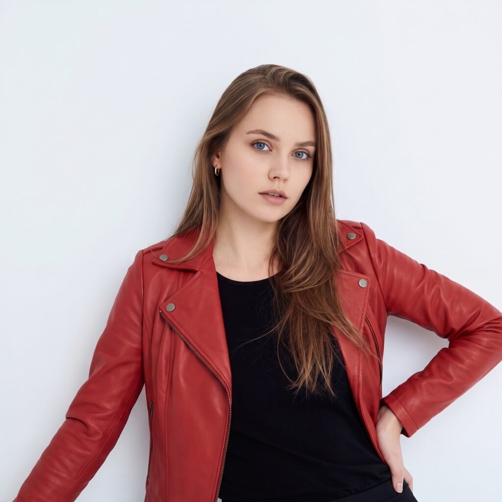 Women's cropped leather biker jacket
