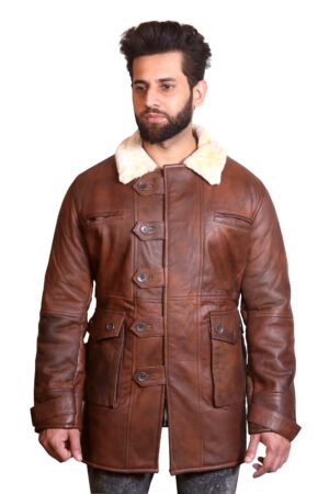 Brown Shearling Duffle Coat with Fur Collar