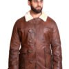 Brown Shearling Duffle Coat with Fur Collar