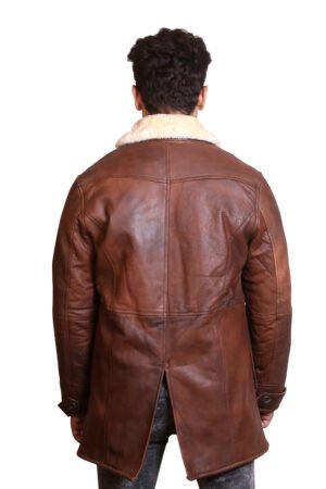 Brown Shearling Duffle Coat with Fur Collar