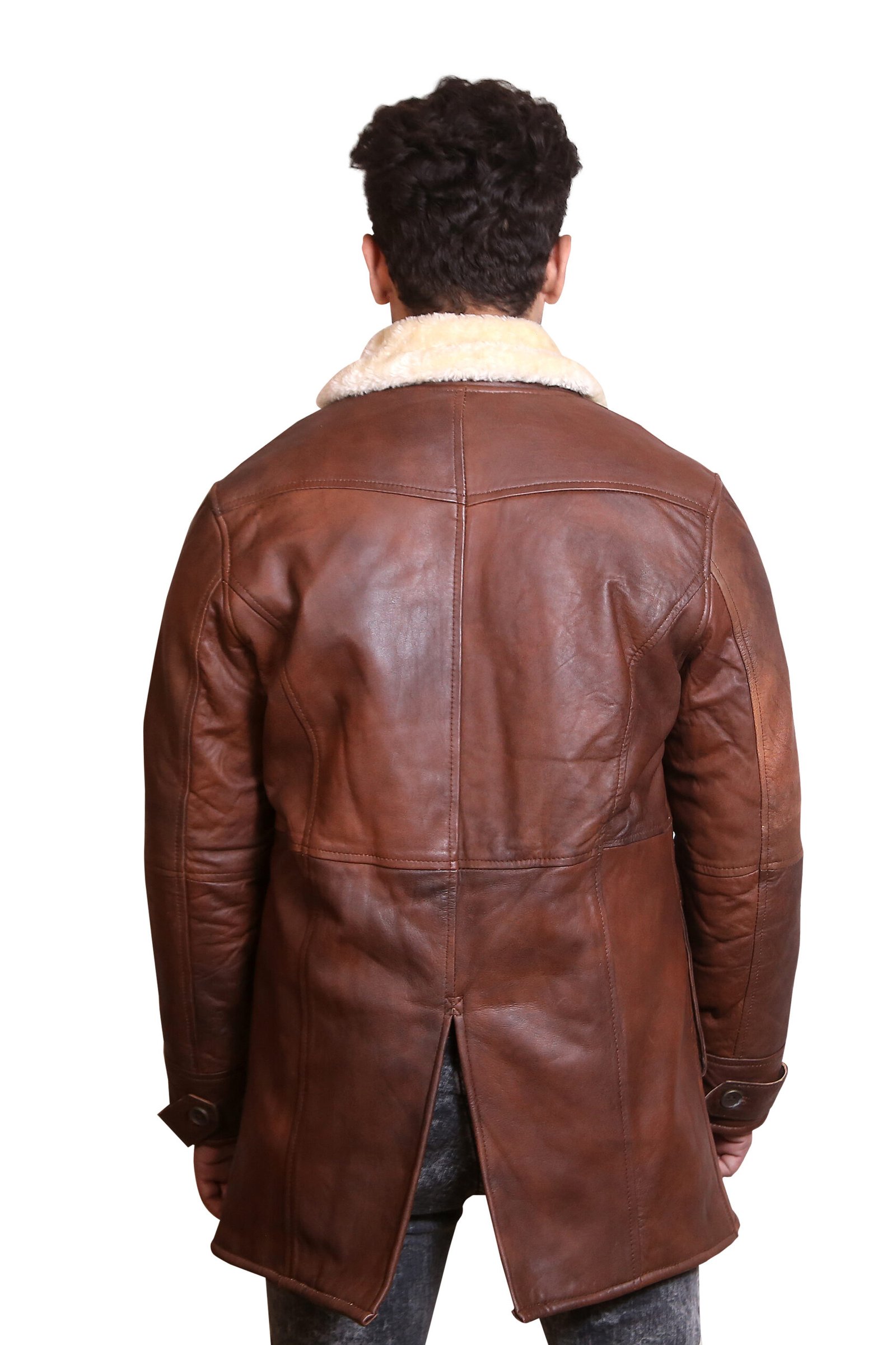 Brown Shearling Duffle Coat with Fur Collar